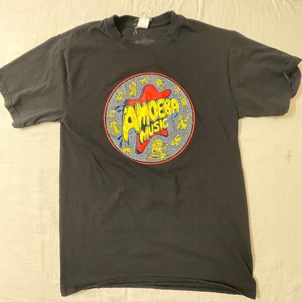 Amoeba Music Graphic T Shirt Black Short Sleeve Crew Neck Mens Womens Size Small
